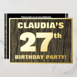 27th Birthday Party: Bold, Faux Wood Grain Pattern Foil Invitation