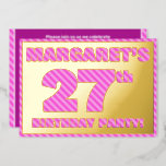 [ Thumbnail: 27th Birthday Party — Bold, Fun, Pink Stripes # 27 Invitation ]