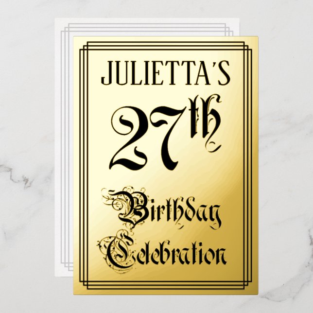 27th Birthday Party — Elegant Script + Custom Name Foil Invitation (Front/Back)