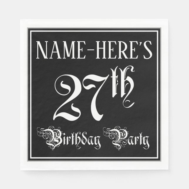 27th Birthday Party — Fancy Script + Custom Name Napkins (Front)