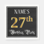 [ Thumbnail: 27th Birthday Party — Fancy Script, Faux Gold Look Napkins ]