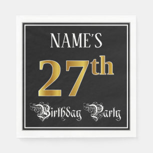 27th Birthday Party — Fancy Script, Faux Gold Look Napkins