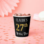[ Thumbnail: 27th Birthday Party — Fancy Script, Faux Gold Look Paper Cups ]