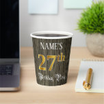 [ Thumbnail: 27th Birthday Party — Faux Gold & Faux Wood Looks Paper Cups ]