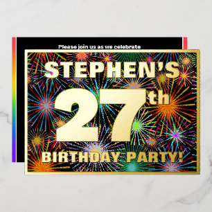 27th Birthday Party — Fun, Colorful Fireworks Look Foil Invitation