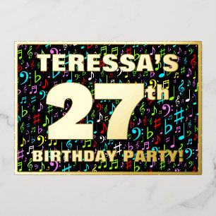 27th Birthday Party — Fun, Colorful Music Symbols Foil Invitation