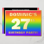 [ Thumbnail: 27th Birthday Party: Fun, Colorful Rainbow Pattern Invitation ]