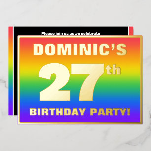 27th Birthday Party: Fun, Colorful Rainbow Pattern Foil Invitation