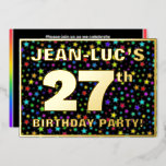 [ Thumbnail: 27th Birthday Party — Fun, Colorful Stars Pattern Invitation ]
