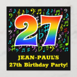 [ Thumbnail: 27th Birthday Party: Fun Music Symbols, Rainbow 27 Invitation ]