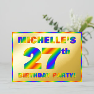 27th Birthday Party — Fun, Rainbow Spectrum “27” Foil Invitation