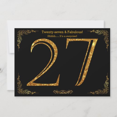 27th Birthday partyGatsby stylblack gold glitter Invitation