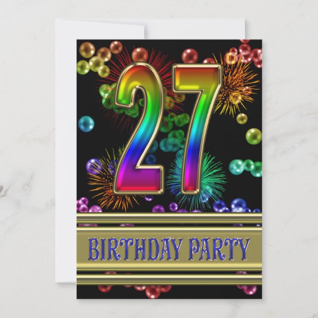 27th Birthday party Invitation with bubbles (Front)