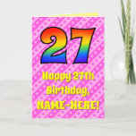 [ Thumbnail: 27th Birthday: Pink Stripes & Hearts, Rainbow # 27 Card ]