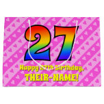[ Thumbnail: 27th Birthday: Pink Stripes & Hearts, Rainbow # 27 Gift Bag ]