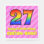 [ Thumbnail: 27th Birthday: Pink Stripes & Hearts, Rainbow # 27 Napkins ]