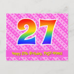 [ Thumbnail: 27th Birthday: Pink Stripes & Hearts, Rainbow 27 Postcard ]