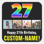 [ Thumbnail: 27th Birthday: Rainbow “27”; Custom Photos & Name Sticker ]
