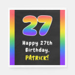 [ Thumbnail: 27th Birthday: Rainbow Spectrum # 27, Custom Name Napkins ]