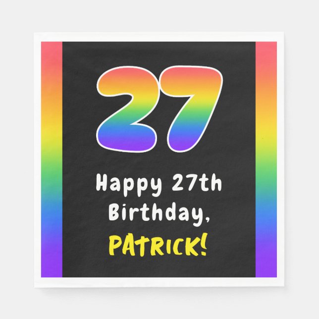 27th Birthday: Rainbow Spectrum # 27, Custom Name Napkins (Front)