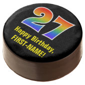 27th Birthday - Rainbow Spectrum Pattern Number 27 Chocolate Covered Oreo (Angled)
