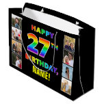 [ Thumbnail: 27th Birthday: Rainbow Text, Custom Photos & Name Gift Bag ]