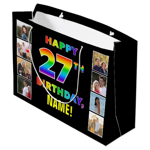 27th Birthday Rainbow Text Custom Photos  Name Large Gift Bag