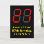 [ Thumbnail: 27th Birthday: Red Digital Clock Style "27" + Name Card ]