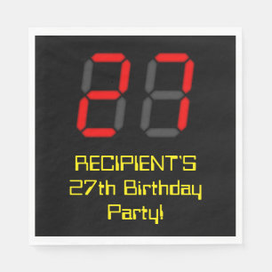 27th Birthday: Red Digital Clock Style "27" + Name Napkins