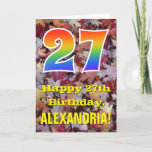 [ Thumbnail: 27th Birthday; Rustic Autumn Leaves; Rainbow "27" Card ]