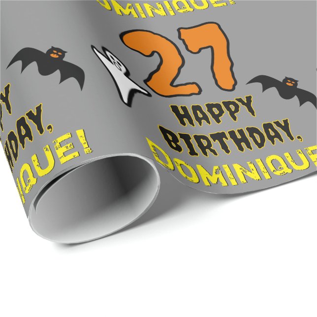 27th Birthday: Spooky Halloween Theme, Custom Name Wrapping Paper (Roll Corner)