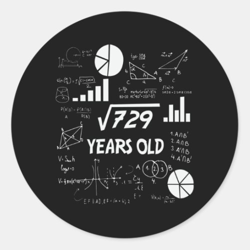 27th Birthday Square Root Math 27 Years Old Bday Classic Round Sticker