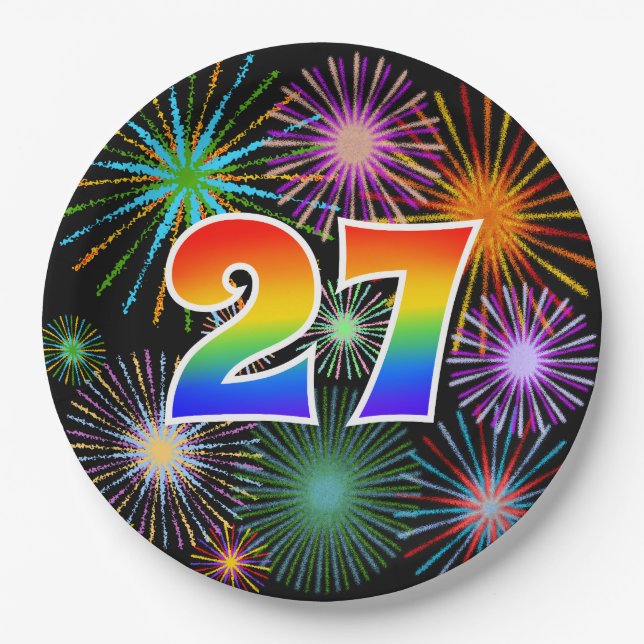 27th Event - Fun, Colorful, Bold, Rainbow 27 Paper Plates (Front)