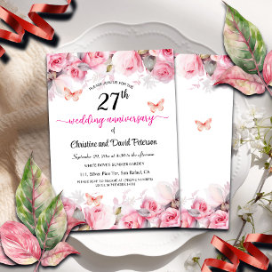27th Wedding Anniversary Elegant Blush Roses Invitation