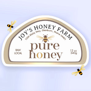 28 12oz Skep-shaped Honey Labels Gold Rim & Bee