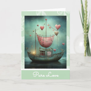 *~*  28  AP51 Romantic Love Boat Hearts Valentine  Holiday Card