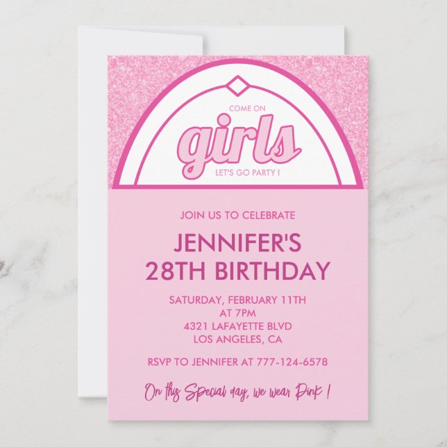 28 birthday invitation 28th Girly Pink (Front)