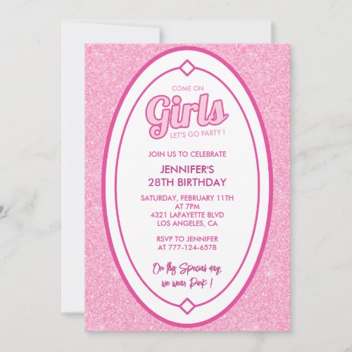 28 birthday invitation Elegant Pink Glitter 