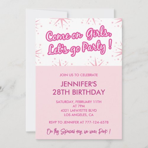 28 birthday invitation for her pink
