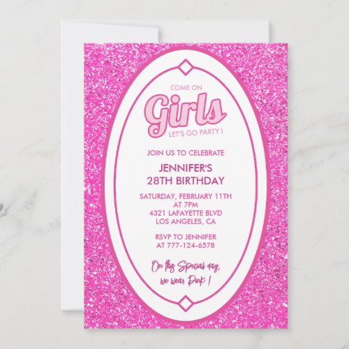 28 birthday invitation simple pink glitter