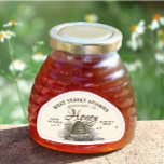 28 Custom Skep Shaped 12oz Honey Vintage Skep Sticker<br><div class="desc">Twenty-eight skep-shaped stickers 3" wide x 1-3/4" tall custom made for a 12 oz honey skep jar.  Vintage skep illustration on a pale ivory sticker with editable text.</div>