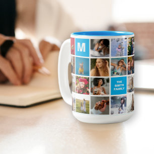28 Family Photo Collage Monogrammed Mug