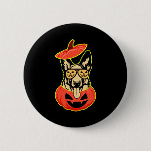 28 German Shepherd In Scary Pumpkin Shirt Funny Cu Button