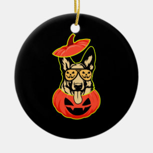 28 German Shepherd In Scary Pumpkin Shirt Funny Cu Ceramic Ornament