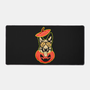 28 German Shepherd In Scary Pumpkin Shirt Funny Cu Desk Mat