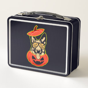 28 German Shepherd In Scary Pumpkin Shirt Funny Cu Metal Lunch Box