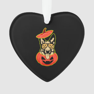 28 German Shepherd In Scary Pumpkin Shirt Funny Cu Ornament