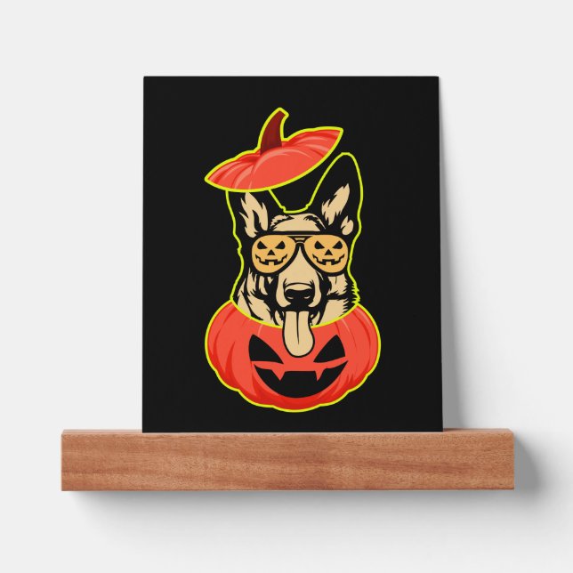 28 German Shepherd In Scary Pumpkin Shirt Funny Cu Picture Ledge (Front)