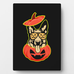28 German Shepherd In Scary Pumpkin Shirt Funny Cu Plaque