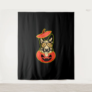 28 German Shepherd In Scary Pumpkin Shirt Funny Cu Tapestry